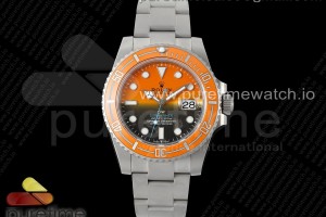 (NEW) VSF 롤렉스 서브마리너 DIW 샌드블레스티트 오렌지/블랙다이얼 스틸브레이슬릿 Submariner DIW Sandblasted VSF 1:1 Best Edition Orange Ceramic Bezel Orange/Black Dial on SS Bracelet VS3135
