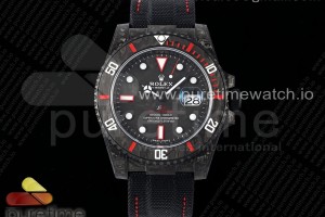 (NEW) VSF 롤렉스 서브마리너 DIW카본 블랙/레드다이얼 블랙나일론스트랩 Submariner DIW Carbon VSF 1:1 Best Edition Black/Red Dial on Black Nylon Strap VS3135