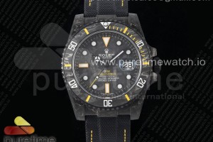 (NEW) VSF 롤렉스 서브마리너 DIW카본 블랙/옐로우다이얼 블랙나일론스트랩  Submariner DIW Carbon VSF 1:1 Best Edition Black/Yellow Dial on Black Nylon Strap VS3135