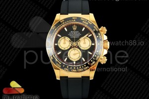 CLEANF 클린공장 롤렉스 2023데이토나 옐로우골드 블랙/골드다이얼 블랙러버스트랩 Daytona 126518 Clean 1:1 Best Edition Black/YG Dial on Oysterflex Strap SH4131