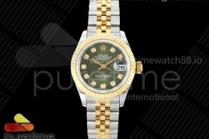 GMF 롤렉스 데이저스트 레이디 28미리 옐로우골드콤비 그린텐포인트다이얼 프레지던트브레이슬릿  DateJust 28 SS/YG JDF 1:1 Best Edition Green Diamonds Dial on SS/YG President Bracelet A2671