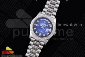 GMF 롤렉스 데이데이트36 블루다이얼 다이아베젤 다이아인덱스 스틸브레이슬릿 Day Date 36 128239 GMF 1:1 Best Edition 904L Steel Blue Dial Diamonds Markers and Bezel on Bracelet A2836