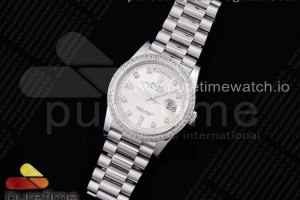 GMF 롤렉스 데이데이트36 실버다이얼 다이아베젤 다이아인덱스 스틸브레이슬릿 Day Date 36 128239 GMF 1:1 Best Edition 904L Steel Silver Dial Diamonds Markers and Bezel on Bracelet A2836