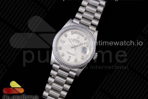 GMF 롤렉스 데이데이트36 실버다이얼 다이아인덱스 스틸브레이슬릿 Day Date 36 128239 GMF 1:1 Best Edition 904L Steel Silver Dial Diamonds Markers on Bracelet A2836