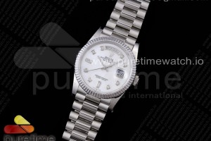 GMF 롤렉스 데이데이트36 화이트다이얼 다이아인덱스 스틸브레이슬릿 Day Date 36 128239 GMF 1:1 Best Edition 904L Steel White Dial Diamonds Markers on Bracelet A2836