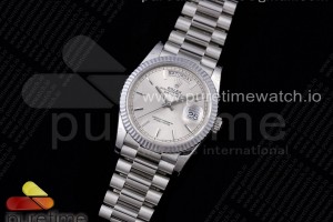 GMF 롤렉스 데이데이트36 실버다이얼 스틸브레이슬릿 Day Date 36 128239 GMF 1:1 Best Edition 904L Steel Silver Dial Stick Markers on Bracelet A2836