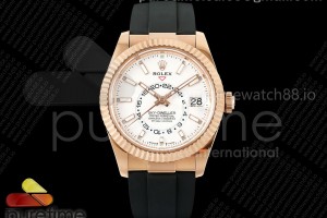 ZF 롤렉스 스카이드웰러 텅스텐(Cu-W) 로즈골드 화이트다이얼 블랙러버스트랩 Sky-Dweller 336235 RG ZF 1:1 Best Edition White Dial on Oysterflex Strap A23J (Gain Weight)