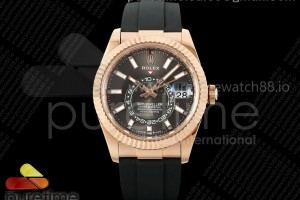 ZF 롤렉스 스카이드웰러 텅스텐(Cu-W) 로즈골드 그레이다이얼 블랙러버스트랩 Sky-Dweller 336235 RG ZF 1:1 Best Edition Gray Dial on Oysterflex Strap A23J (Gain Weight)