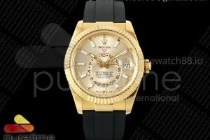 ZF 롤렉스 스카이드웰러 텅스텐(Cu-W) 옐로우골드 골드다이얼 블랙러버스트랩 Sky-Dweller 336238 YG ZF 1:1 Best Edition YG Dial on Oysterflex Strap A23J (Gain Weight)