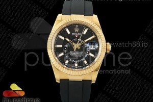 ZF 롤렉스 스카이드웰러 텅스텐(Cu-W) 옐로우골드 블랙다이얼 블랙러버스트랩 Sky-Dweller 336238 YG ZF 1:1 Best Edition Black Dial on Oysterflex Strap A23J (Gain Weight)