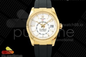 ZF 롤렉스 스카이드웰러 텅스텐(Cu-W) 옐로우골드 화이트다이얼 블랙러버스트랩 Sky-Dweller 336238 YG ZF 1:1 Best Edition White Dial on Oysterflex Strap A23J (Gain Weight)