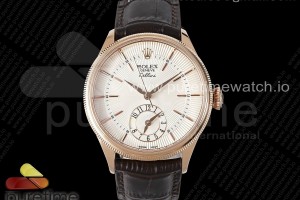 KZF 롤렉스 셀리니 듀얼타임 로즈골드 화이트다이얼 브라운가죽스트랩 Cellini Dual Time 50529 RG KZF Best Edition White Dial on Brown Leather Strap A23J