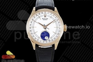 GMF 롤렉스 셀리니 문페이즈 로즈골드 화이트다이얼 브라운가죽스트랩 Cellini 50535 Moonphase RG GMF Best Edition White Dial on Brown Leather Strap A3195