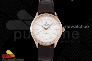KZF 롤렉스 셀리니 로즈골드 화이트다이얼 브라운가죽스트랩 Cellini RG KZF 1:1 Best Edition White Dial Stick Markers on Brown Leather Strap SA3132