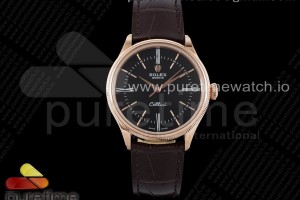KZF 롤렉스 셀리니 로즈골드 블랙다이얼 로만인덱스 브라운가죽스트랩 Cellini RG KZF 1:1 Best Edition Black Dial on Brown Leather Strap SA3132