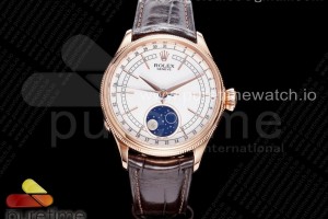 KZF 롤렉스 셀리니 문페이즈 로즈골드 화이트다이얼 브라운가죽스트랩 Cellini 50535 Moonphase RG KZF Best Edition White Dial on Brown Leather Strap A3195