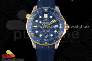 (NEW) VSF 오메가 씨마스터 다이버300 옐로우골드콤비 블루다이얼 블루러버스트랩 2018 2018 Seamaster Diver 300M SS/YG VSF 1:1 Best Edition YG Bezel Blue Dial on Blue Rubber Strap A8800