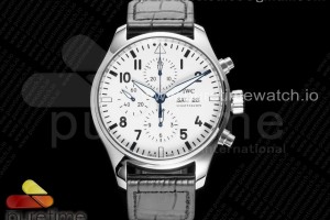 AZF IWC 파일럿 크로노 150주년 화이트다이얼 블랙가죽스트랩 Pilot Chrono 377725 