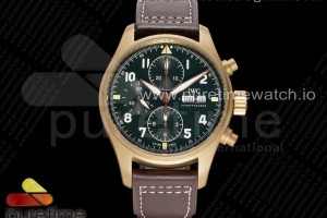 AZF IWC 파일럿 크로노 스핏파이어 브론조 그린다이얼 브라운가죽스트랩 Pilot Chrono Spitfire IW387902 Bronze AZF 1:1 Best Edition Green Dial on Brown Leather Strap A7750
