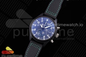 YLF IWC 빅파일럿 크로노 메르세데스AMG 블랙세라믹 카본다이얼 블랙나일론스트랩 Pilot Chrono Mercedes-AMG Black Ceramic YLF Best Edition CF Dial on Black Leather Strap A7750 $388.00