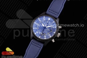 YLF IWC 파일럿 크로노 블루엔젤 블랙세라믹 블루다이얼 블루나일론스트랩 Pilot Chrono Blue Angels Black Ceramic YLF Best Edition on Blue Leather Strap A7750