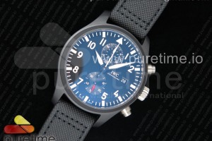 ZF IWC 파일럿 크로노 탑건 리얼세라믹 블랙다이얼 블랙카프스킨스트랩 Pilot Chrono Top Gun IW389001 Real Ceramic ZF 1:1 Best Edition Black Dial on Black Calfskin Strap A7750