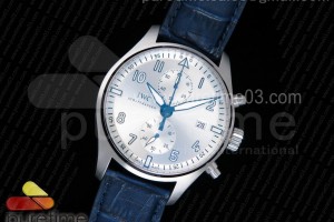 ZF IWC 파일럿 크로노 실버다이얼 블루가죽스트랩 Pilot Chrono SS IW387812 ZF 1:1 Best Edition Silver Dial on Blue Leather Strap A7750