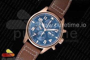 ZF IWC 파일럿 크로노 어린왕자에디션 로즈골드 블루다이얼 브라운가죽스트랩 Pilot Chrono 377721 