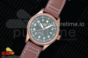 AIF IWC 스핏파이어 브론조 그린다이얼 브라운가죽스트랩 Spitfire Automatic Bronze IW326802 AIF Best Edition Green Dial on Brown Leather Strap MIYOTA9015