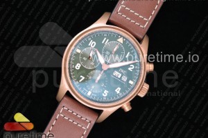 AIF IWC 크로노 스핏파이어 브론조 그린다이얼 브라운가죽스트랩 Pilot Chrono Spitfire IW387902 Bronze AIF Best Edition Green Dial on Brown Leather Strap A7750