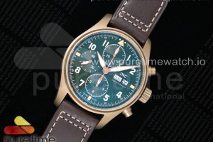 ZF IWC 파일럿 크로노 스핏파이어 브론조 그린다이얼 브라운가죽스트랩 Pilot Chrono Spitfire IW387902 Bronze ZF 1:1 Best Edition Green Dial on Brown Leather Strap A7750