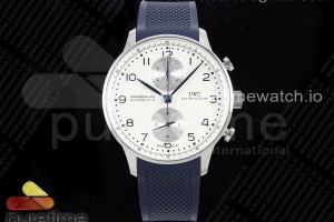 Z+F IWC 파일럿 포르투기저 크로노 화이트다이얼 블루러버스트랩  Portuguese Chrono IW3716 Z+F 1:1 Best Edition White Dial on Blue Rubber Strap A69355