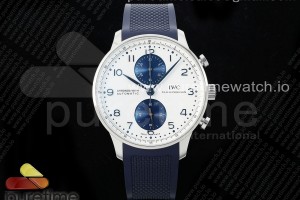 Z+F IWC 파일럿 포르투기저 크로노 화이트/블루다이얼 블루러버스트랩 Portuguese Chrono IW3716 Z+F 1:1 Best Edition White/Blue Dial on Blue Rubber Strap A69355