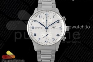AZF V2 IWC 파일럿 포르투기저 크로노 화이트다이얼 스틸브레이슬릿  Portuguese Chrono IW3716 SS AZF 1:1 Best Edition White Dial Blue Markers on SS Bracelet A69355