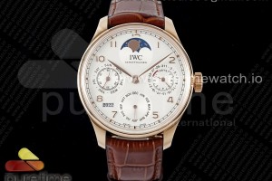 APSF IWC 포르투기저 퍼페츄얼캘린더 로즈골드 화이트다이얼 브라운가죽스트랩 Portugieser Perpetual Calendar RG 5033 APSF 1:1 Best Edition White Dial on Brown Leather Strap A52610 Clone