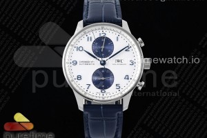 APSF IWC 포르투기저 크로노 IW371620 화이트/블루다이얼 블루가죽스트랩 Portuguese Chrono IW371620 APSF 1:1 Best Edition White/Blue Dial on Blue Leather Strap A69355