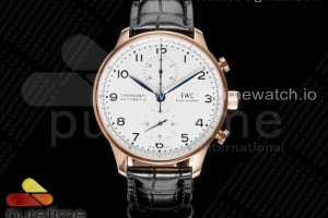 AZF IWC 포르투기저 크로노그래프 로즈골드 화이트다이얼 블루핸즈 블랙가죽스트랩 Portuguese Chrono IW3716 RG AZF 1:1 Best Edition White Dial Blue Markers on Black Leather Strap A69355