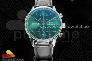 YLF IWC 포르투기저 크로노 그린다이얼 블랙가죽스트랩 Portugieser Chronograph IW371615 YLF Best Edition Green Dial on Black Leather Strap A7750 (Slim Movement)