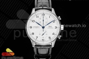 AZF IWC 포르투기저 크로노그래프 150주년 화이트다이얼 블루핸즈 블랙가죽스트랩 Portugieser Chronograph Edition “150 Years” IW371602 AZF 1:1 Best Edition White Dial on Black Leather Strap A7750 (Slim Movement)