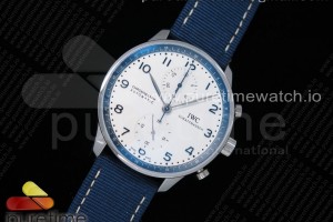 YLF IWC 포르투기저 크로노그래프 버커러에디션 화이트/블루다이얼 블루핸즈 블루나일론스트랩 Portugieser Chronograph 'Bucherer Edition‘ YLF Best Edition White/Blue on Blue Nylon Strap A7750 (Slim Movement)