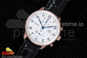 YLF IWC 포르투기저 크로노그래프 150주년 로즈골드 화이트다이얼 블루핸즈 블랙가죽스트랩 Portugieser Chrono RG “150 Years” IW3716 YLF Best Edition White Dial on Black Leather Strap A7750 (Slim Movement)