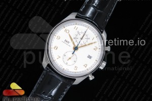 YLF IWC 포르투기저 크로노 클래식42 화이트다이얼 골드핸즈 블랙가죽스트랩 Portugieser Chrono Classic 42 IW3903 YLF Best Edition White Dial Gold Markers on Black Leather Strap A7750