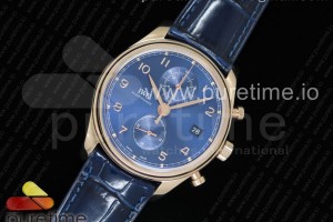 YLF IWC 포르투기저 크로노 클래식42 로즈골드 블루다이얼 블랙가죽스트랩 Portugieser Chrono Classic 42 RG IW3903 YLF Best Edition Blue Dial on Blue Leather Strap A7750