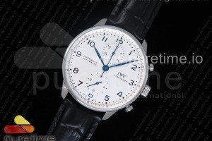 YLF IWC 포르투기저 크로노그래프 150주년 화이트다이얼 블루핸즈 블랙가죽스트랩 Portugieser Chronograph Edition “150 Years” IW371602 YLF Best Edition White Dial on Black Leather Strap A7750 (Slim Movement)