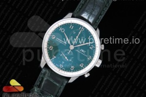 YLF IWC 포르투기저 크로노그래프 150주년 그린다이얼 그린가죽스트랩 Portugieser Chronograph YLF Best Edition “150 Years” IW3716 Green Dial on Green Leather Strap A7750 (Slim Movement)