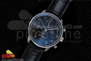 YLF IWC 포르투기저 크로노그래프 블랙다이얼 블랙가죽스트랩 Portuguese Chrono IW371447 YLF 1:1 Best Edition on Black Leather Strap A7750 (Same Thickness as Genuine)