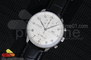 ZF IWC 포르투기저 크로노그래프 화이트다이얼 실버핸즈 블랙가죽스트랩 Portuguese Chrono IW3714 ZF 1:1 Best Edition White Dial SS Markers on Black Leather Strap A7750