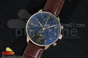 ZF IWC 포르투기저 크로노그래프 로즈골드 블랙다이얼 브라운가죽스트랩 Portuguese Chrono IW371415 RG ZF 1:1 Best Edition on Brown Leather Strap A7750