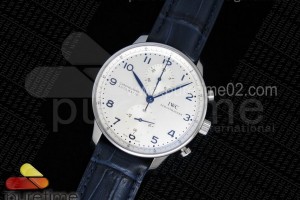 ZF IWC 포르투기저 크로노그래프 화이트다이얼 블루핸즈 블루가죽스트랩 Portuguese Chrono IW371446 ZF 1:1 Best Edition on BlueLeather Strap A7750 (Same Thickness as Genuine)