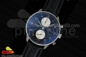 ZF IWC 포르투기저 크로노그래프 블랙다이얼 블랙가죽스트랩 Portuguese Chrono IW371404 ZF 1:1 Best Edition on Black Leather Strap A7750 (Same Thickness as Genuine)
